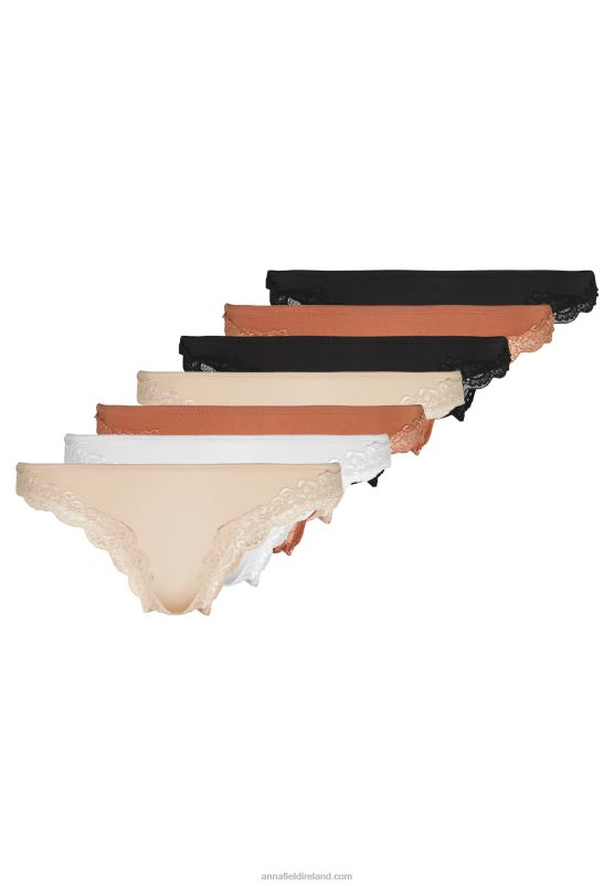 Z62T983 Women Anna Field Samira 7Pp Thong Lace Micro Thong Black/White/Tan - Image 1