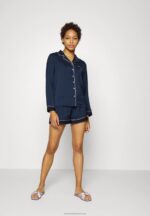 Z62T1059 Women Anna Field Amanda Long Sleeve Short Set Pyjama Set Dark Blue - Image 2