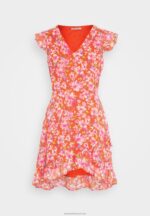 Z62T10 Women Anna Field Volant Short Dress Day Dress Red/Multicoloured - Image 5