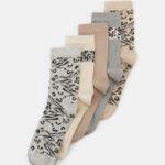 Z62T1124 Women Anna Field 5 Pack Socks Beige/Grey