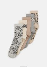 Z62T1124 Women Anna Field 5 Pack Socks Beige/Grey