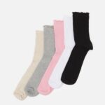Z62T1127 Women Anna Field 5 Pack Socks Black/White/Grey