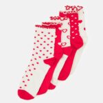 Z62T1130 Women Anna Field 5 Pack Socks White/Red