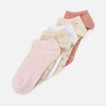 Z62T1136 Women Anna Field 5 Pack Socks White/Beige/Pink