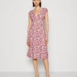 Z62T123 Women Anna Field Jersey Dress Brown/Beige/Pink