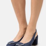 Z62T1618 Women Anna Field Leather Classic Heels Dark Blue