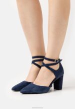 Z62T1624 Women Anna Field Leather High Heels Dark Blue