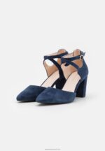 Z62T1624 Women Anna Field Leather High Heels Dark Blue - Image 3