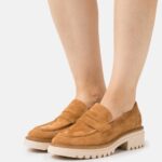 Z62T1822 Women Anna Field Leather Slip-Ons Cognac