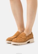 Z62T1822 Women Anna Field Leather Slip-Ons Cognac