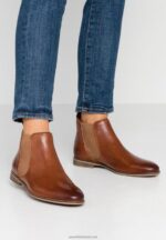 Z62T1905 Women Anna Field Leather Ankle Boots Cognac