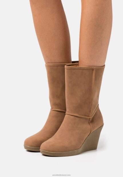 Z62T2065 Women Anna Field Winter Boot Wedge Ankle Boots Cognac