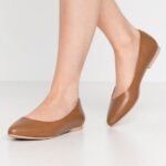 Z62T2066 Women Anna Field Leather Ballet Pumps Cognac
