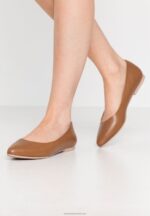 Z62T2066 Women Anna Field Leather Ballet Pumps Cognac