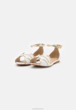 Z62T2087 Women Anna Field Leather Peeptoe Ballet Pumps White - Image 3
