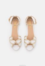 Z62T2087 Women Anna Field Leather Peeptoe Ballet Pumps White - Image 6