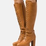 Z62T2221 Women Anna Field Lace-Up Boots Cognac