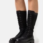 Z62T2224 Women Anna Field Leather Lace-Up Boots Black