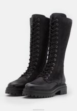 Z62T2224 Women Anna Field Leather Lace-Up Boots Black - Image 3