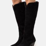 Z62T2225 Women Anna Field Leather Cowboy/Biker Boots Black