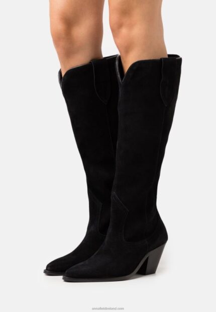 Z62T2225 Women Anna Field Leather Cowboy/Biker Boots Black