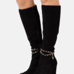 Z62T2251 Women Anna Field Leather Wedge Boots Black