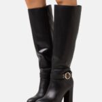 Z62T2257 Women Anna Field Leather High Heeled Boots Black
