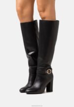 Z62T2257 Women Anna Field Leather High Heeled Boots Black