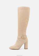 Z62T2258 Women Anna Field Leather High Heeled Boots Beige - Image 2