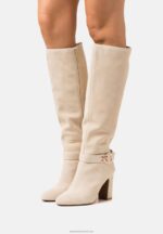 Z62T2258 Women Anna Field Leather High Heeled Boots Beige