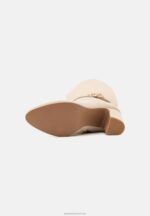 Z62T2258 Women Anna Field Leather High Heeled Boots Beige - Image 5