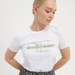 Z62T239 Women Anna Field Print T-Shirt White