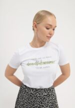 Z62T239 Women Anna Field Print T-Shirt White