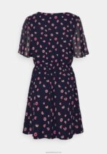 Z62T23 Women Anna Field V-Neck Sleeve Dress Day Dress Dark Blue/Pink - Image 2