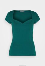 Z62T240 Women Anna Field Print T-Shirt Dark Green - Image 5