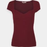 Z62T243 Women Anna Field Print T-Shirt Dark Red