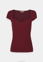 Z62T243 Women Anna Field Print T-Shirt Dark Red
