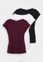Z62T259 Women Anna Field 3 Pack Basic T-Shirt Black/White/Dark Red - Image 6