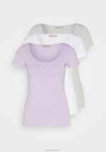 Z62T264 Women Anna Field 3 Pack Basic T-Shirt Purple/White/Mottled Light Grey - Image 7