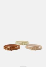 Z62T2730 Women Anna Field 3 Pack Belt Cognac/Beige/Pink