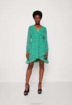 Z62T28 Women Anna Field Day Dress Green/Multi Coloured