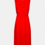 Z62T4 Women Anna Field Volant Midi Dress Day Dress Red
