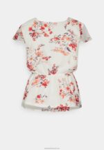 Z62T691 Women Anna Field Chiffon Wrap Belt Blouse White/Red - Image 2