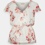 Z62T691 Women Anna Field Chiffon Wrap Belt Blouse White/Red