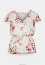 Z62T691 Women Anna Field Chiffon Wrap Belt Blouse White/Red