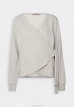 Z62T771 Women Anna Field Zip-Up Sweatshirt Mottled Light Grey