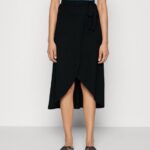 Z62T787 Women Anna Field Basic Wrap Over Midi Skirt A-Line Skirt Black