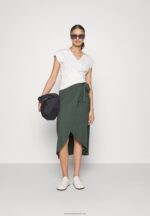 Z62T789 Women Anna Field Basic Wrap Over Midi Skirt A-Line Skirt Light Green - Image 2