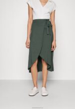 Z62T789 Women Anna Field Basic Wrap Over Midi Skirt A-Line Skirt Light Green