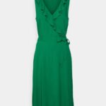 Z62T7 Women Anna Field Volant Midi Dress Day Dress Green